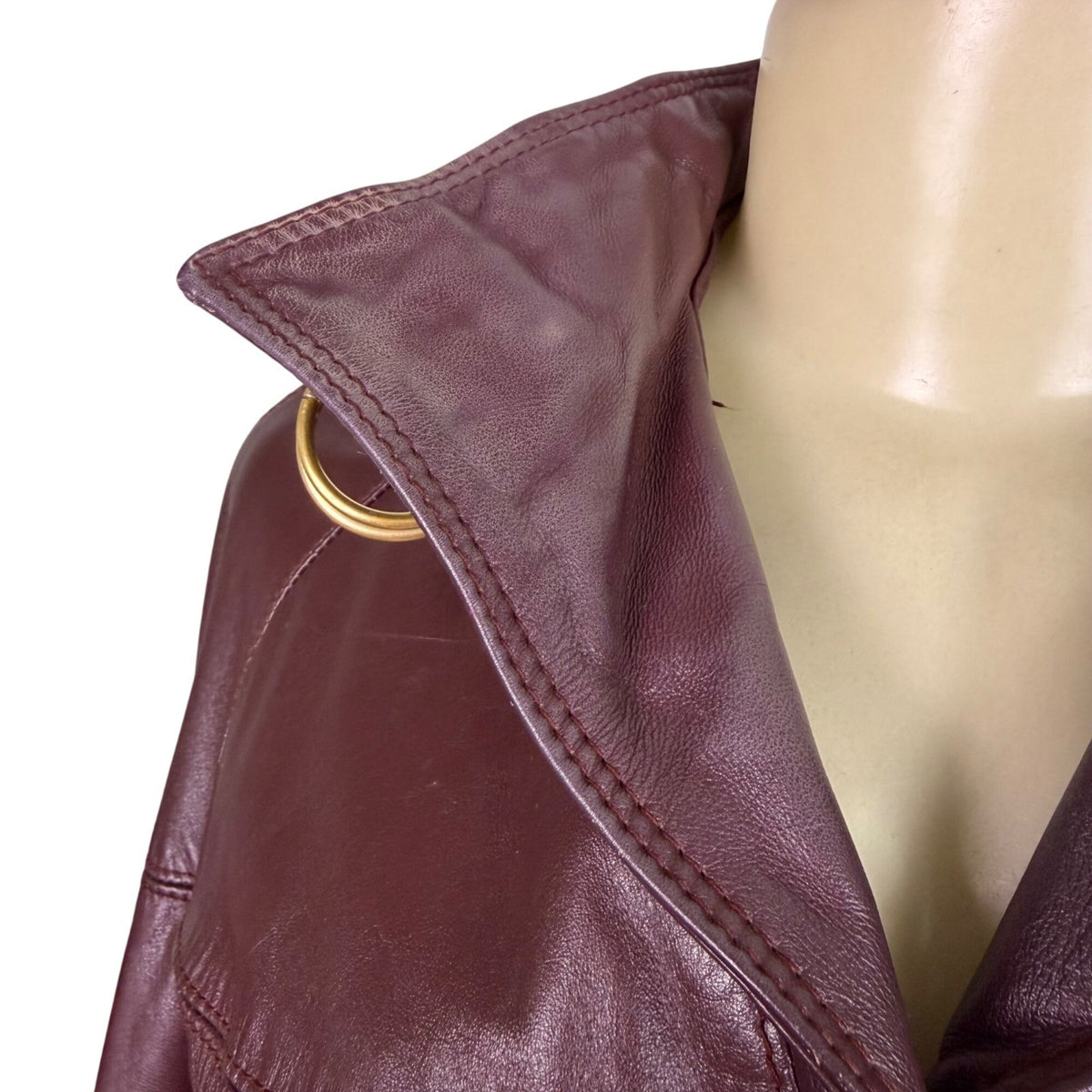 Tfc Women Maroon 100% Genuine Leather Belted Trench Coat Lined With Rayon Sz 8