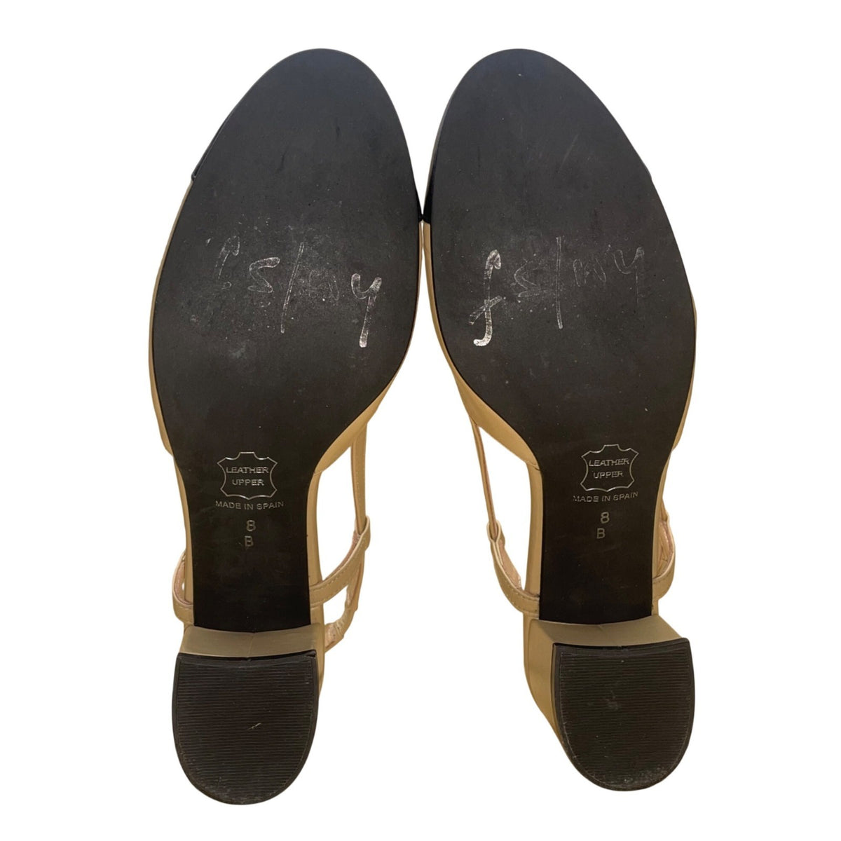 French Sole Ny Women’s Camel Black Leather Slingback Cap-Toe Heels Size 8B