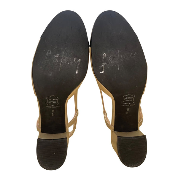 French Sole Ny Women’s Camel Black Leather Slingback Cap-Toe Heels Size 8B