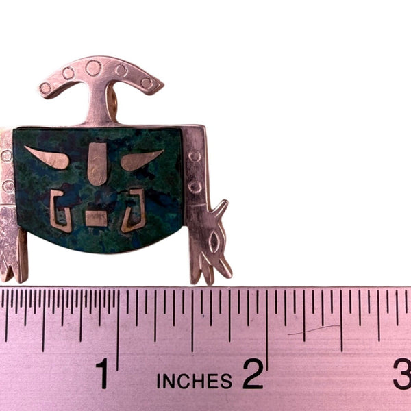 Industrial Peruvian Sterling Silver Brooch With Azurite Inlay 925 Stamped