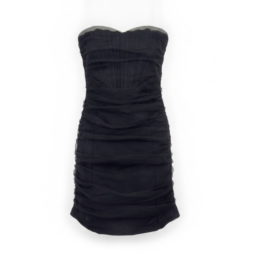 Thirty Thirty Womens Black Strapless Mini Dress Elegant Ruched Cocktail Sz S