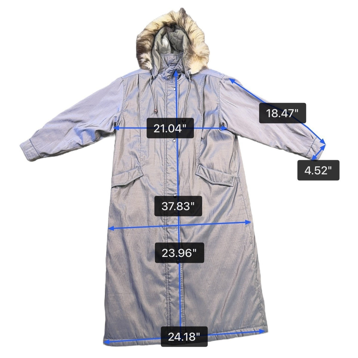 Forecaster Unisex Silver Fur Hooded Long Insulated Coat Size L