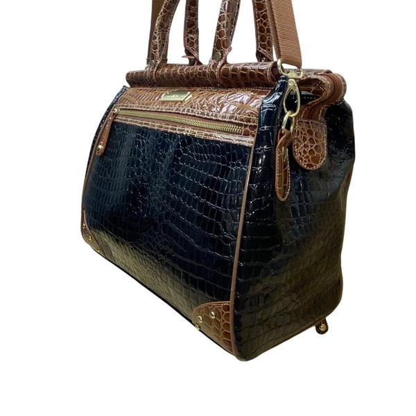 Samantha Brown Women’s Black & Brown Croc-Embossed Rolling Carry-On Luggage