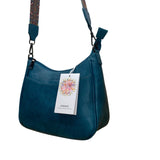 Aphison Women’s Blue Vegan Leather Adjustable Strap Zip Closure Shoulder Bag