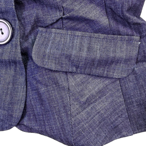 LVLX Womens Navy Blue Cotton Blazer Short Sleeve Fitted Button-Up Jacket Size S