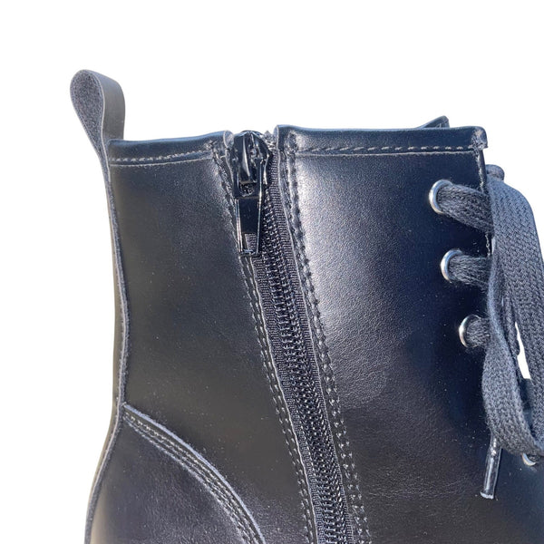 Madden Women’s Black Faux Leather Lace-Up Side Zipper Keen Combat Boots Size 9M
