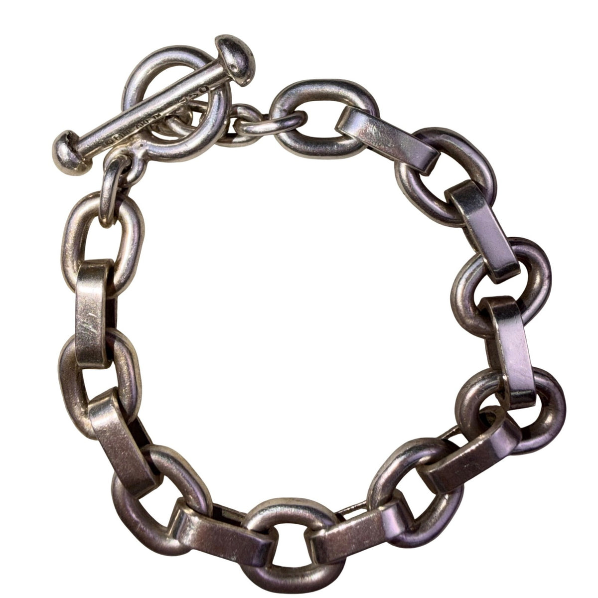 Lisa Greene Womens Silver Tone 950 Silver Toggle Clasp Chain Bracelet 7 Inches