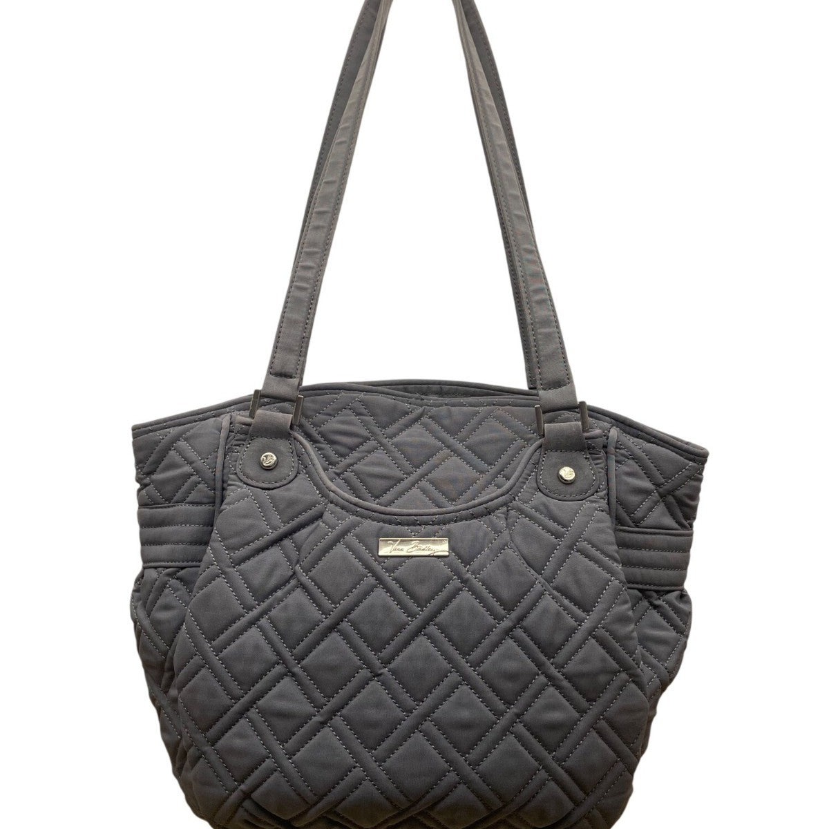Vera Bradley Women’s Gray Quilted Nylon Zip Closure Double Strap Shoulder Bag
