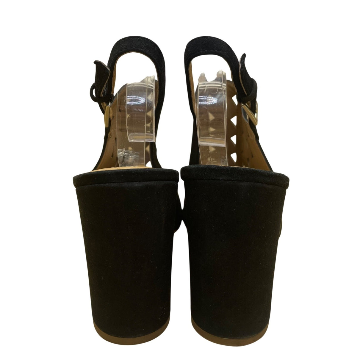 Halogen Women’s Black Suede Cutout Slingback Chunky Heel Sandals Size 10M