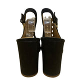 Halogen Women’s Black Suede Cutout Slingback Chunky Heel Sandals Size 10M