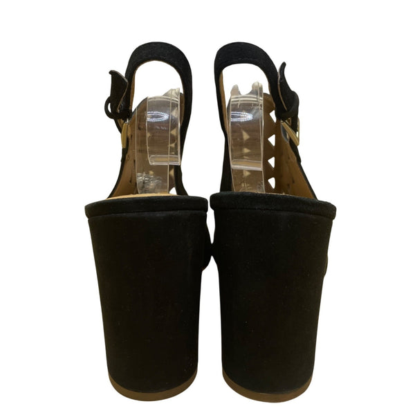 Halogen Women’s Black Suede Cutout Slingback Chunky Heel Sandals Size 10M