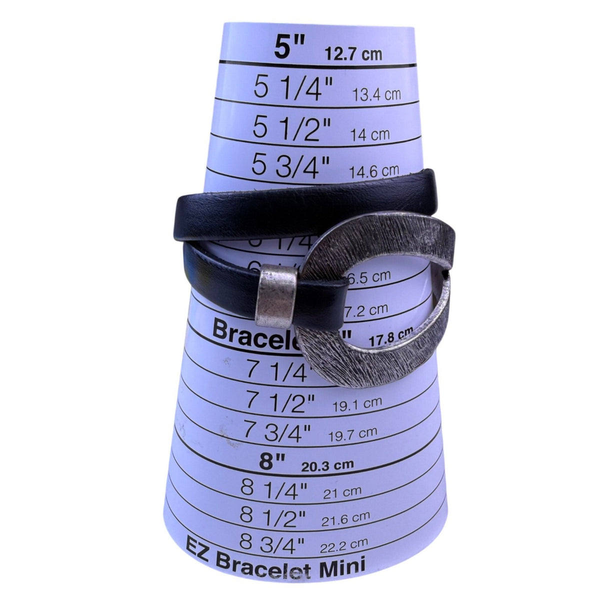 Saachi Womens Black Leather Hammered Metal Double Wrap Bracelet Modern Design
