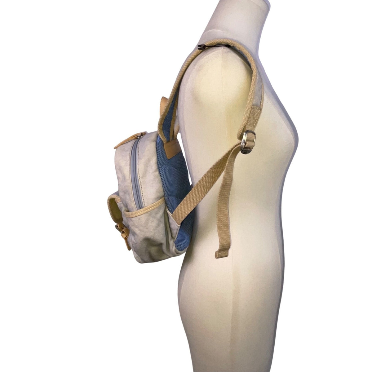 Role Model Women’s Blue & Khaki Canvas & Faux Leather Adjustable Straps Backpack