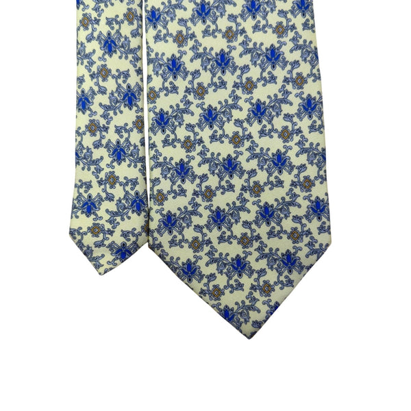 Smithsonian Mens Yellow & Blue 100% Silk Floral Pattern Neck Tie Unique Design