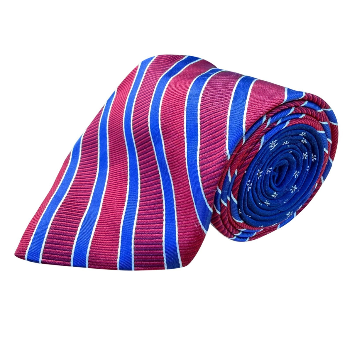 Tommy Hilfiger Mens Red & Blue 100% Silk Reversible Tie Striped & Floral Design