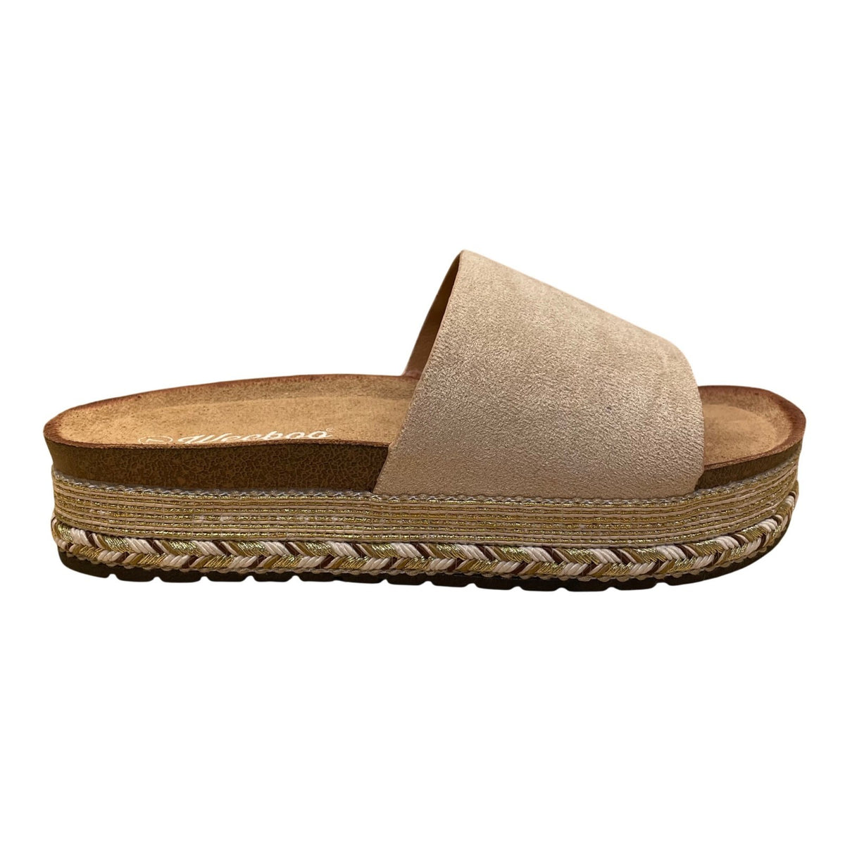 WeeBoo Women’s Beige Faux Suede Platform Slip-On Cushioned Slide Sandals Size 7