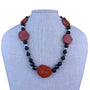 Assembled Stone Black & Red Beaded Necklace Semi-Precious Stones Silver Toggle