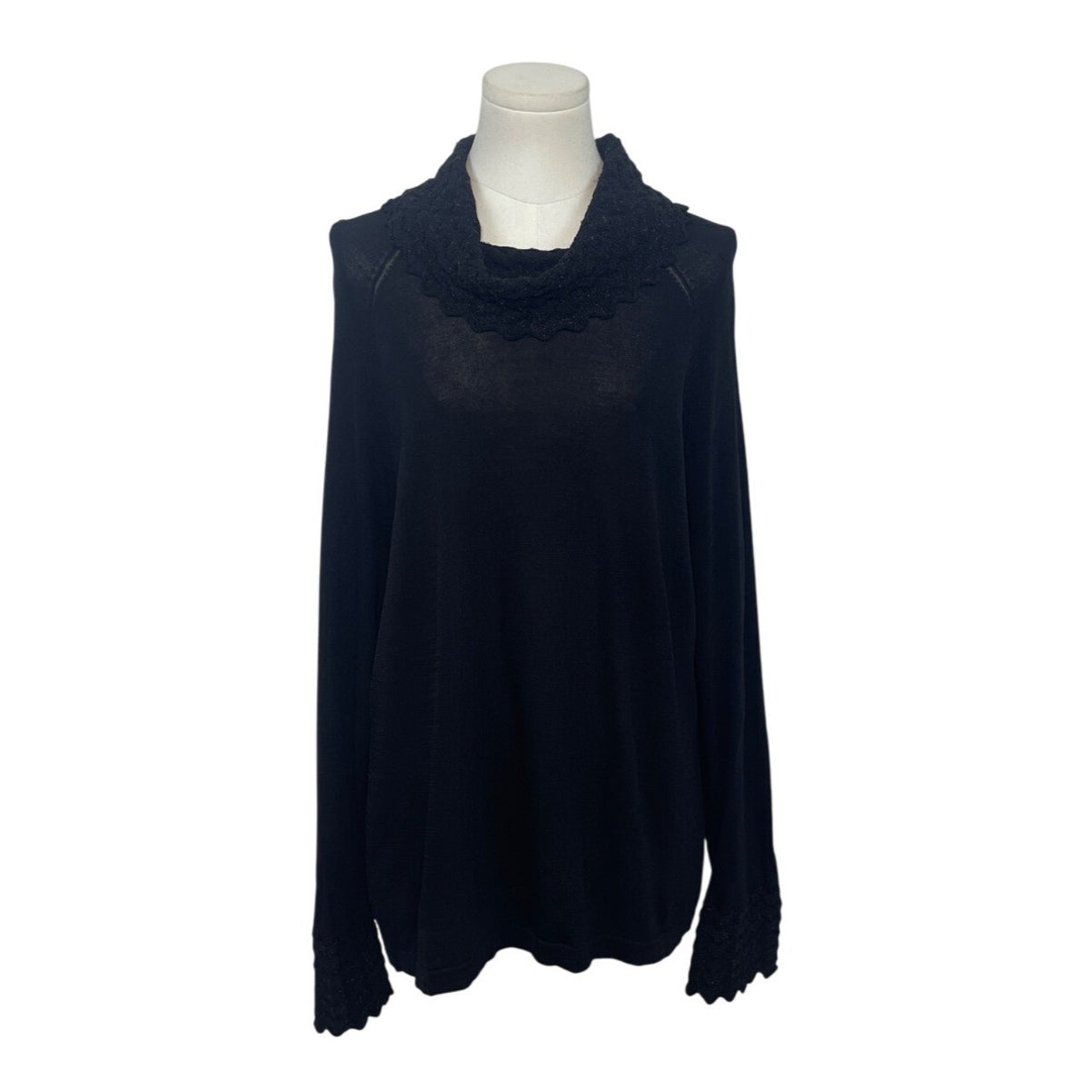 Anne Klein Black Knit Cowl Neck Sweater With Textured Collar