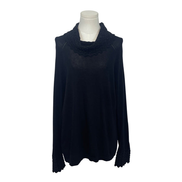 Anne Klein Black Knit Cowl Neck Sweater With Textured Collar