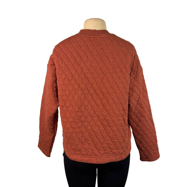 Orvis Womens Rust Quilted Crew Neck Pullover Sweatshirt W/ Button Detail Sz S