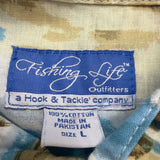 Fishing Life Mens Blue Hawaiian Fishing Shirt Short-Sleeve Casual Sz L