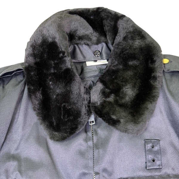 Vintage Mens Black Jacket W/ Faux Fur Collar Front Pockets & Gold Buttons Sz 42R