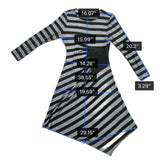 Beige By Eci Womens Black & Silver Striped Long Sleeve Asymmetric Dress Sz L