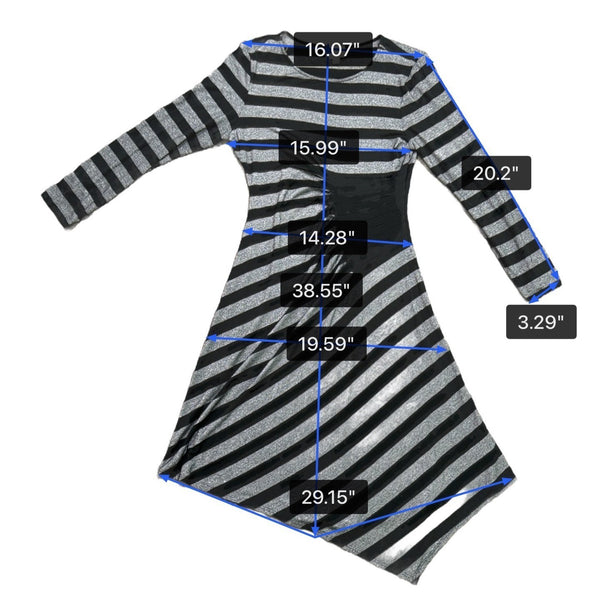 Beige By Eci Womens Black & Silver Striped Long Sleeve Asymmetric Dress Sz L
