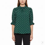 Ted Baker Womens Green Puff Sleeve Top Metallic Polka Dot Accent Size 1
