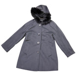 Ellen Tracy Womens Black Wool Blend Hooded Coat W/ Faux Fur Trim Size 8P