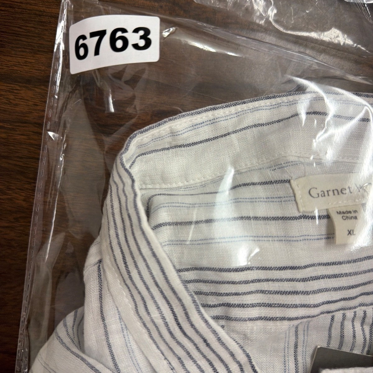 Garnet Hill Womens White/Blue Linen Striped Long Sleeve Shirt Button Front Sz XL