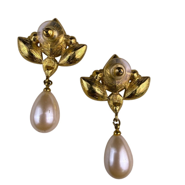 Monet Womens Multicolor Faux Pearl Drop Earrings Gold Tone Crystal Accents