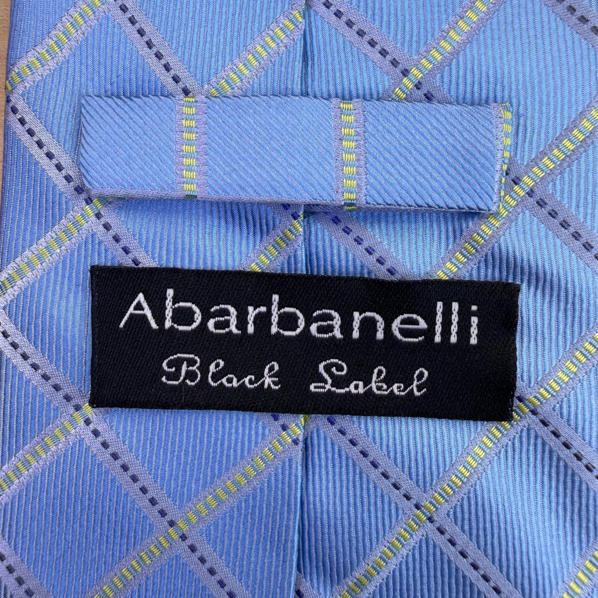 Abarbanelli Mens Blue Silk Handmade Plaid Necktie Black Label 100% High-Quality