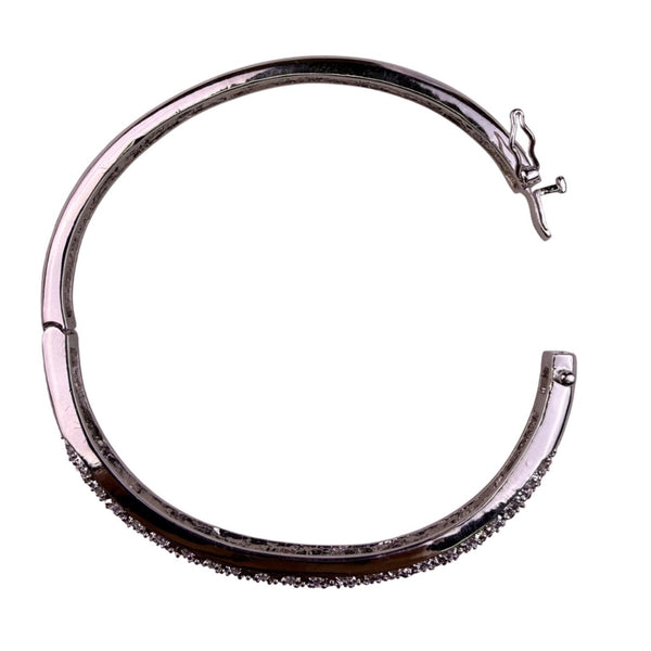 Silver Tone Womens Pavé Crystal Hinged Bangle Bracelet Elegant Design Approx 7"