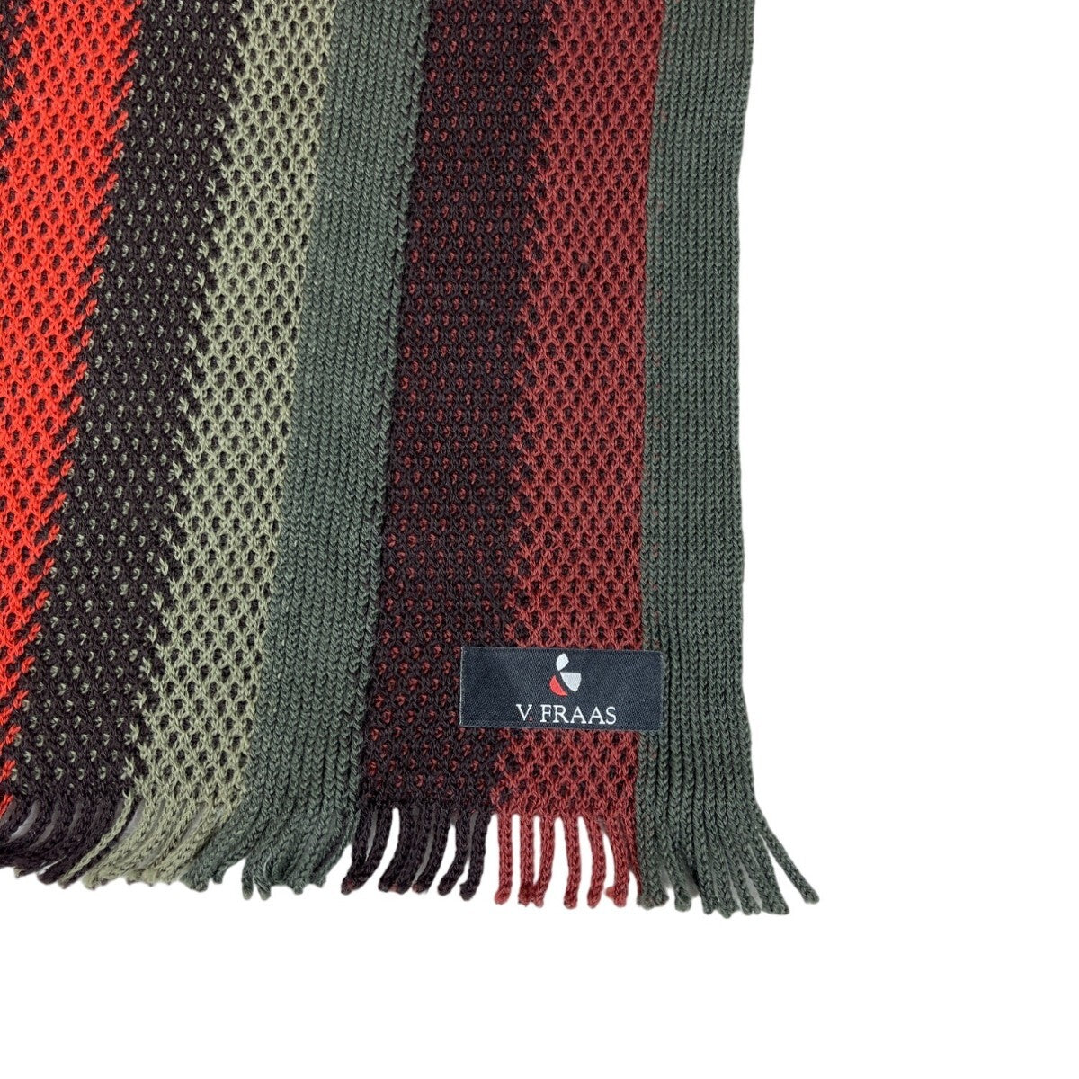 V. Fraas Unisex One Size Dark Green Red and Orange Striped Scarf