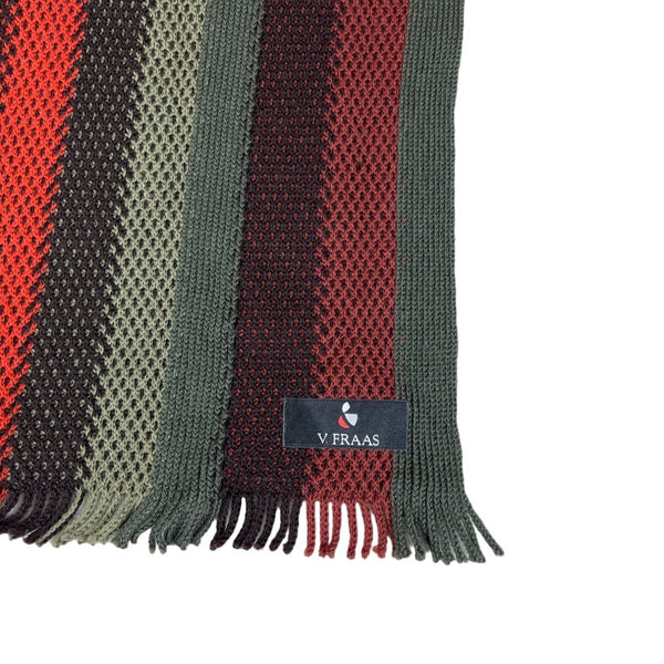 V. Fraas Unisex One Size Dark Green Red and Orange Striped Scarf