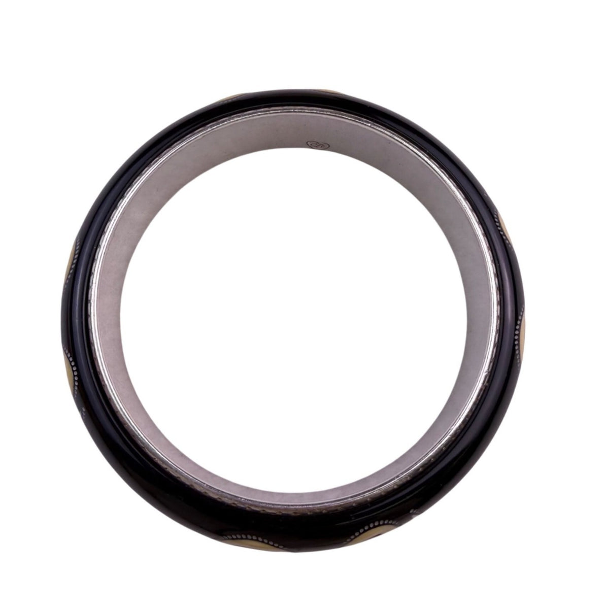 Brighton Womens Black & Cream Metal Fashion Bangle Bracelet Swirl Inlay Design