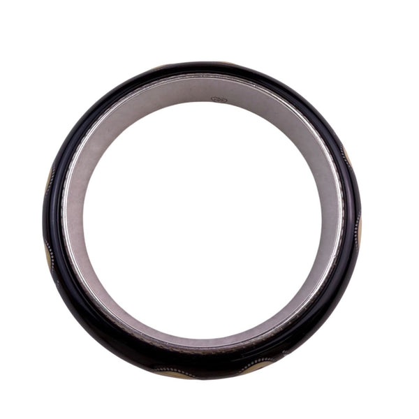 Brighton Womens Black & Cream Metal Fashion Bangle Bracelet Swirl Inlay Design