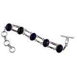 Sterling Silver 925 Womens Blue Lapis Link Bracelet Adjustabl Oval Stones