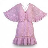 Selfie Leslie Womens Pink Embroidered Mini Dress With Flounce Sleeves Size S