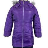 Calvin Klein Womens Purple Puffer Jacket With Faux Fur Hood & Side Pockets Sz S