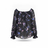 Cece Womens Black Floral  Off-Shoulder Top Sleeve Tie Detailing Size M 3/4