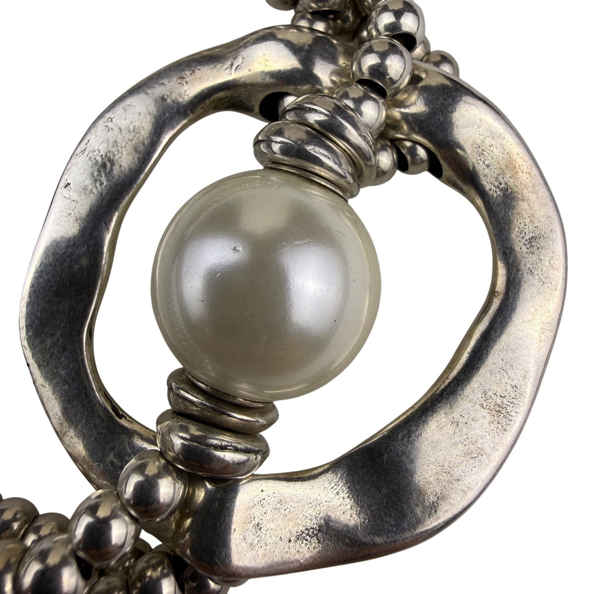 Uno De 50 Womens Silver Tone & Leather Beaded Faux Pearl Bracelet