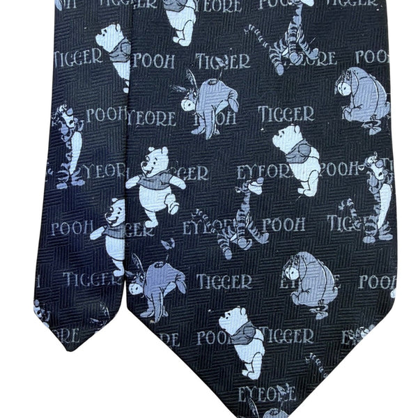 Disney Men Black Polyester Winnie The Pooh & Friends Pattern Novelty Tie