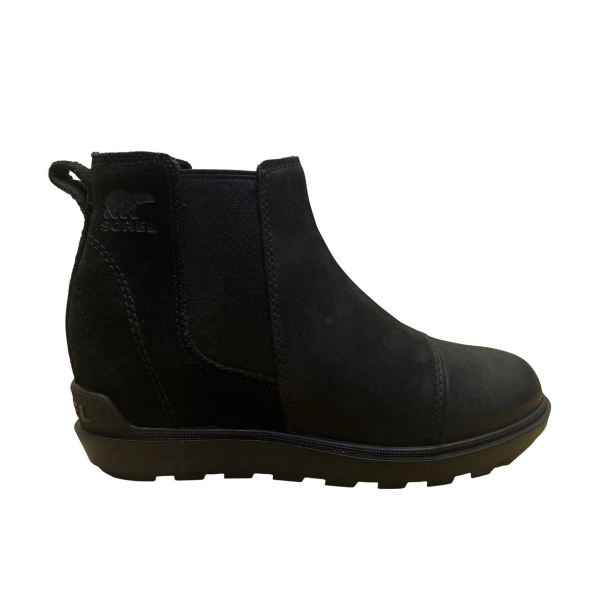 Sorel Women’s Black Suede Lug Sole Pull-On Evie ll Chelsea Boots Size 6