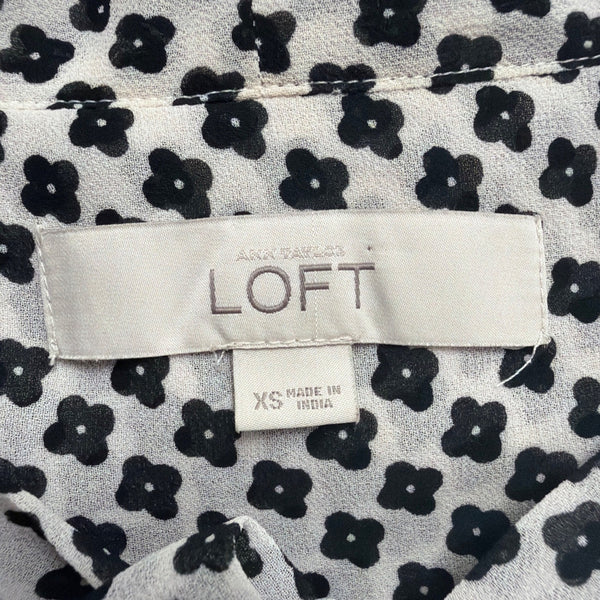 Ann Taylor Loft Womens White & Black Blouse Long Sleeve Floral Print Size XS