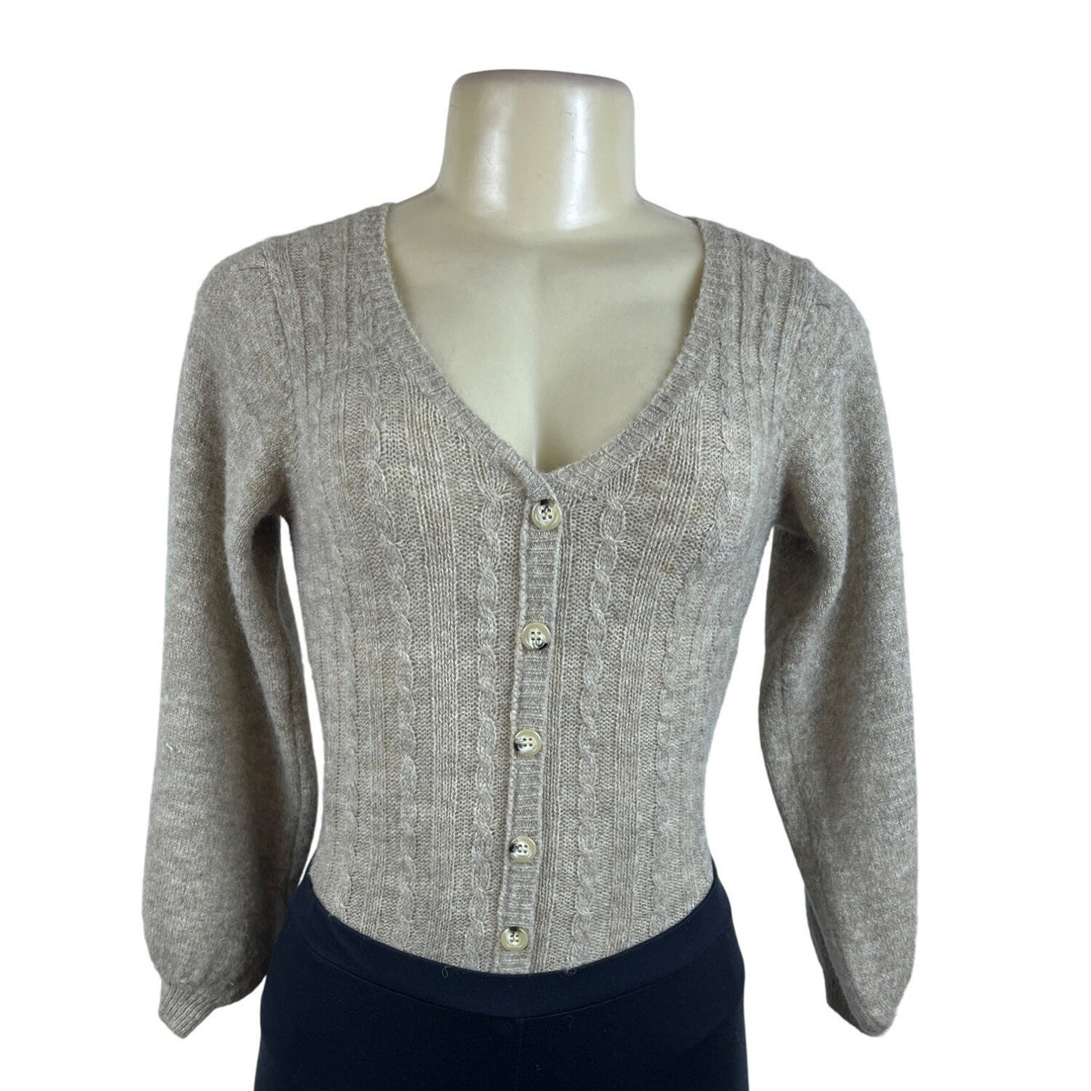 Tach Women’s Brown Cable Knit V-Neck Long Sleeve Bodysuit Sweater Sz S