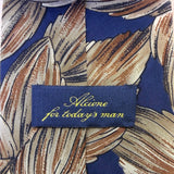 Alfani Mens Blue & Brown 100% Silk Patterned Necktie Made In Italy