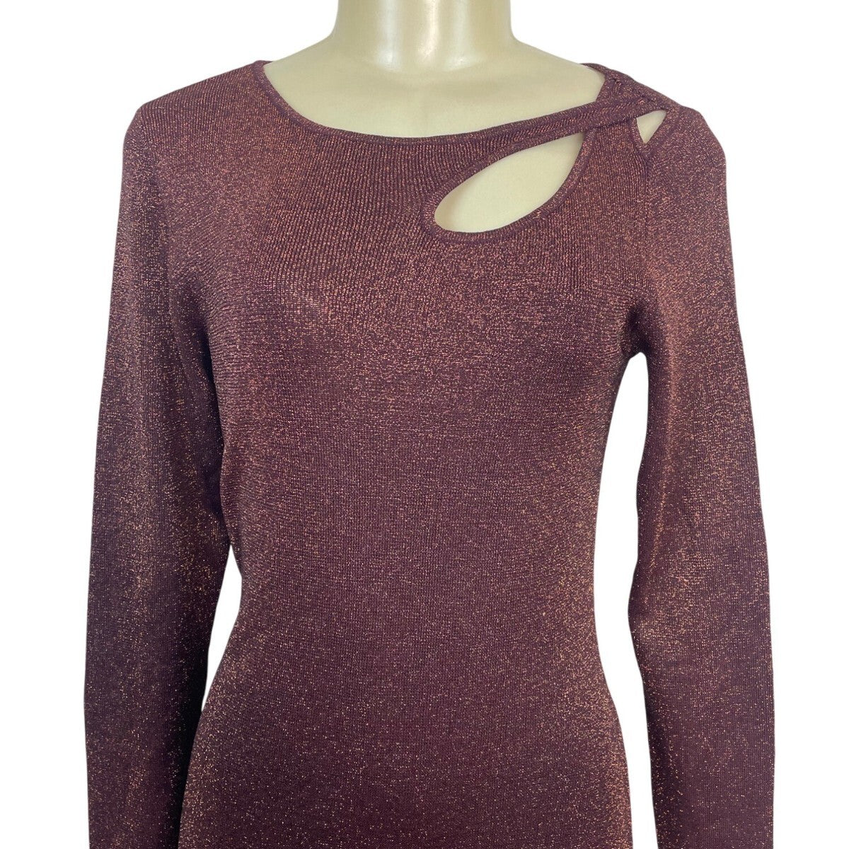 ELIE TAHARI Burgundy Long Sleeve Bodycon Midi Dress W/ Cutout Detail Sz L - New