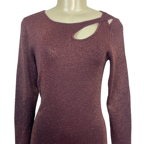 ELIE TAHARI Burgundy Long Sleeve Bodycon Midi Dress W/ Cutout Detail Sz L - New